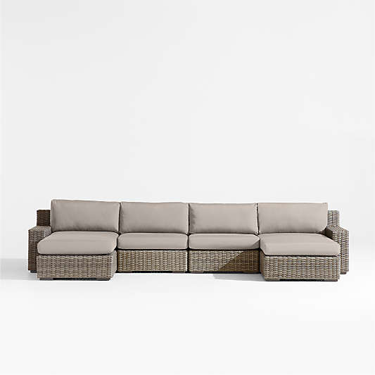 Abaco Double-Chaise All-Weather Wicker Outdoor Sectional Sofa with Cast Ash Sunbrella ® Cushions