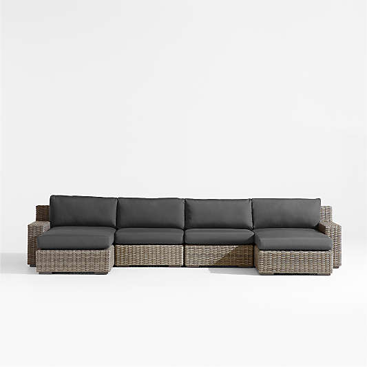 Abaco Resin Wicker Double Chaise Outdoor Sectional Sofa with Cast Charcoal Sunbrella ® Cushions