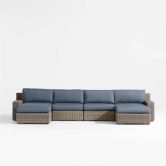 Abaco Resin Wicker Double Chaise Outdoor Sectional Sofa with Cast Harbor Sunbrella ® Cushions
