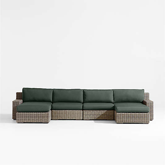 Abaco Resin Wicker Double Chaise Outdoor Sectional Sofa with Cast Ivy Sunbrella ® Cushions