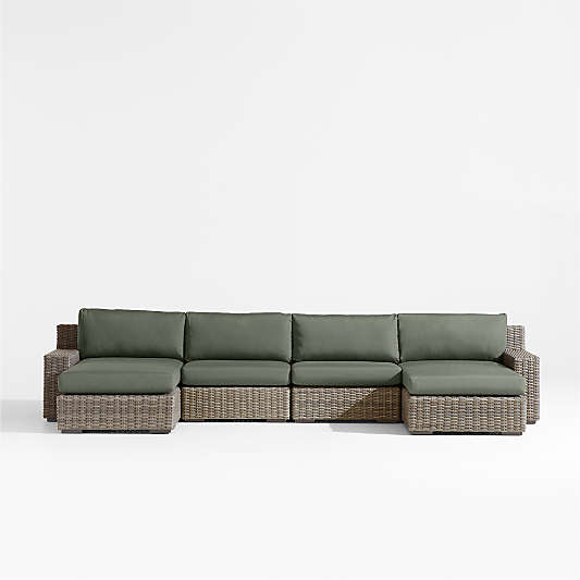 Abaco Double-Chaise All-Weather Wicker Outdoor Sectional Sofa with Cast Sage Sunbrella ® Cushions