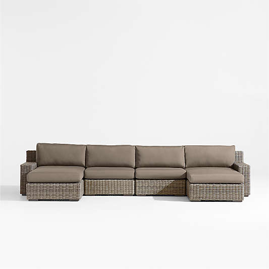 Abaco Double-Chaise All-Weather Wicker Outdoor Sectional Sofa with Cast Shale Sunbrella ® Cushions