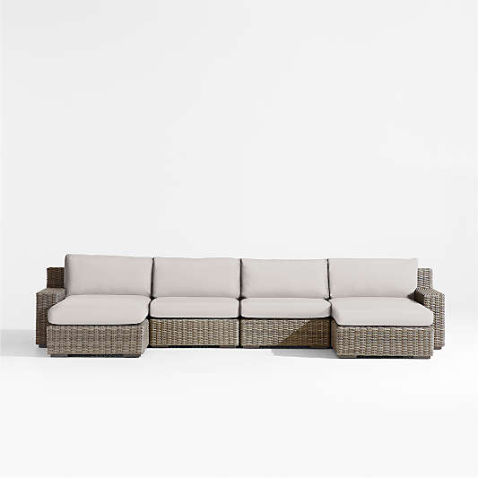 Abaco Double-Chaise All-Weather Wicker Outdoor Sectional Sofa with Cast Silver Sunbrella ® Cushions