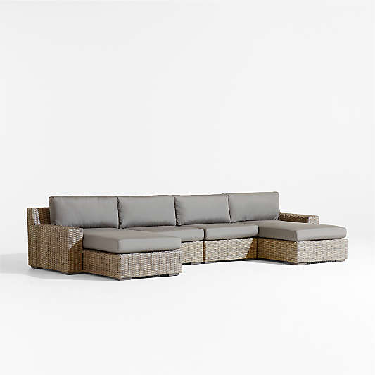 Abaco Resin Wicker Double Chaise Outdoor Sectional Sofa with Canvas Charcoal Sunbrella ® Cushions
