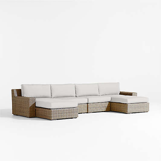 Abaco Resin Wicker Double Chaise Outdoor Sectional Sofa with White Sand Sunbrella ® Cushions