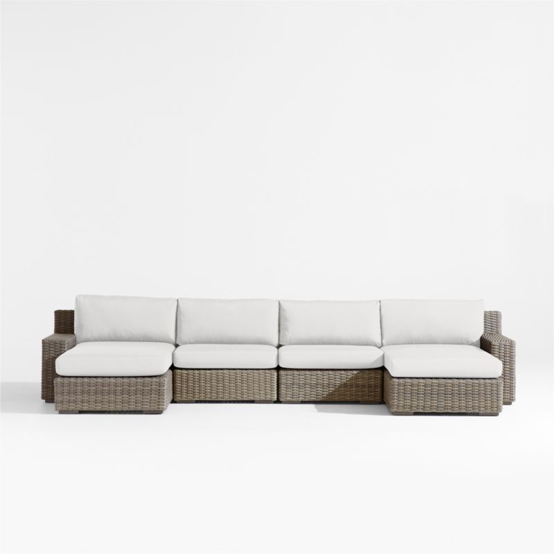Abaco Resin Wicker Double Chaise Outdoor Sectional Sofa with White Sand Sunbrella ® Cushions