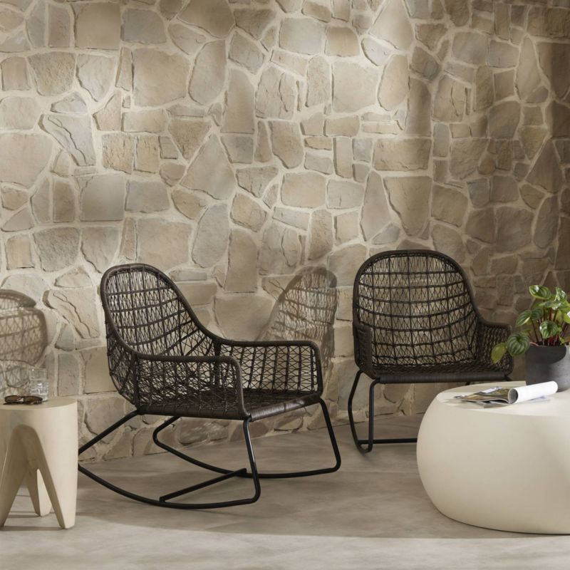 Abie Black Wicker Outdoor Rocking Chair with White Cushion - image 2 of 11