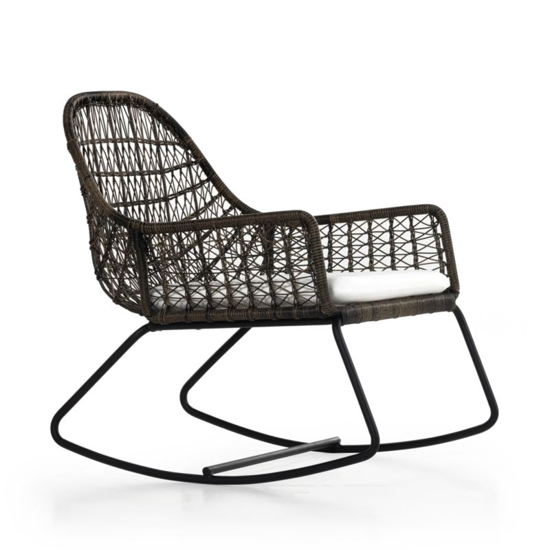 Abie Black Wicker Outdoor Rocking Chair with White Cushion - image 4 of 11