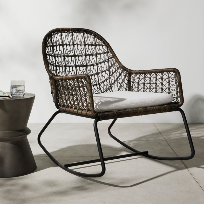 Abie Black Wicker Outdoor Rocking Chair with White Cushion - image 3 of 11