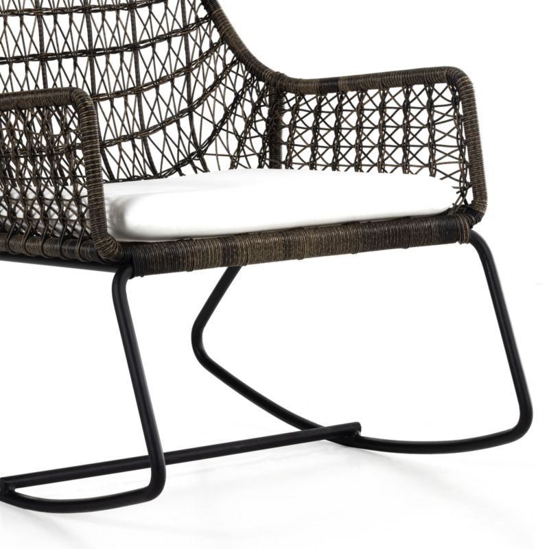 Abie Black Wicker Outdoor Rocking Chair with White Cushion - image 10 of 11