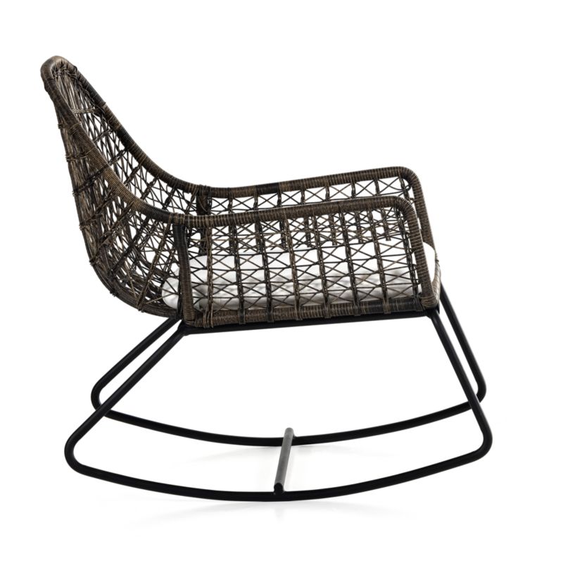 Abie Black Wicker Outdoor Rocking Chair with White Cushion - image 5 of 11