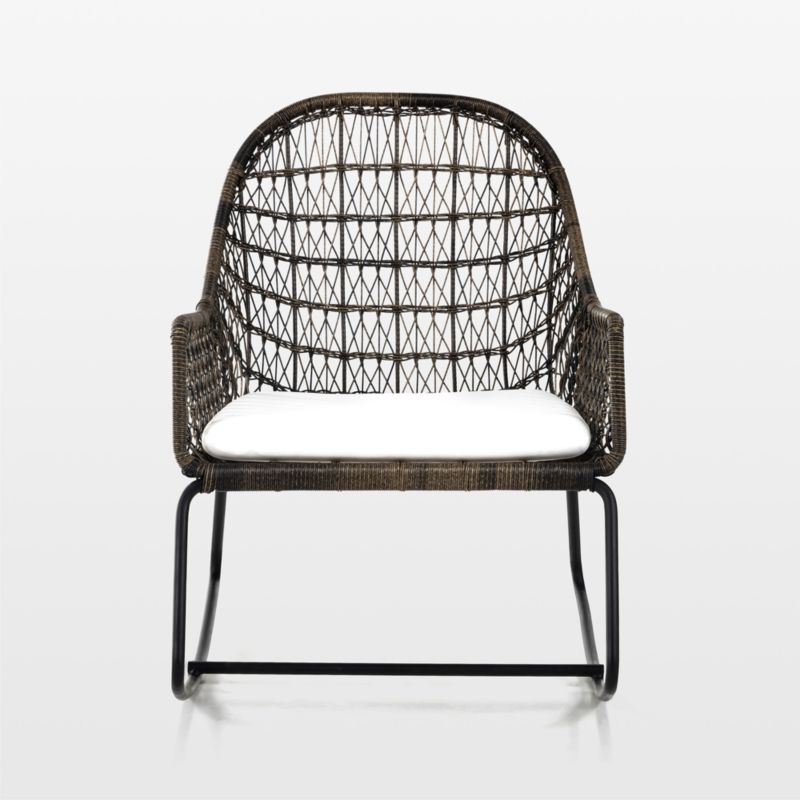 Abie Black Wicker Outdoor Rocking Chair with White Cushion - image 9 of 11