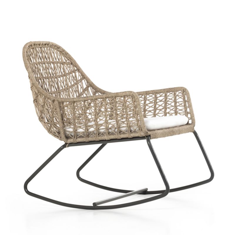 Abie Natural Beige Wicker Outdoor Rocking Chair with White Cushion - image 3 of 10