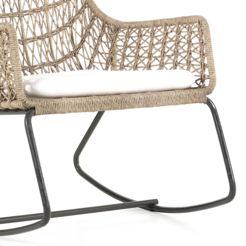 Abie Natural Beige Wicker Outdoor Rocking Chair with White Cushion - image 9 of 10