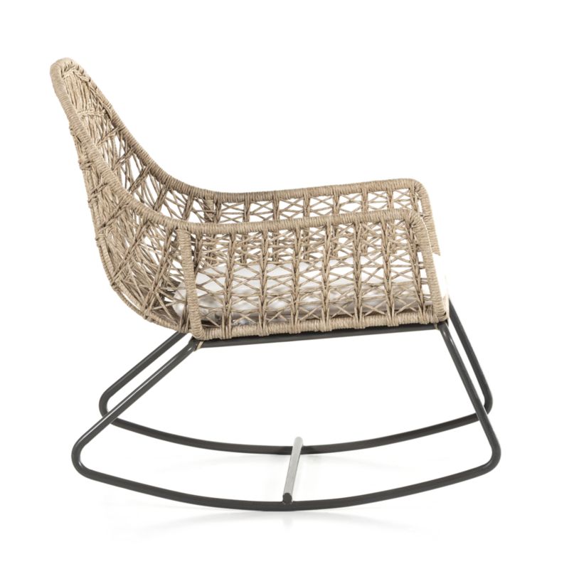 Abie Natural Beige Wicker Outdoor Rocking Chair with White Cushion - image 4 of 10