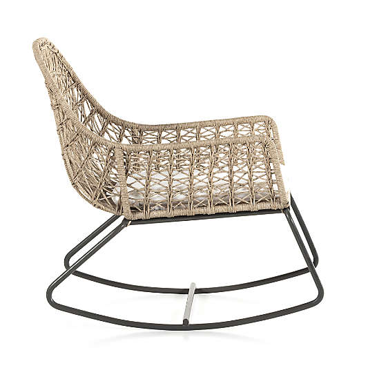 Abie Natural Beige Wicker Outdoor Rocking Chair with White Cushion