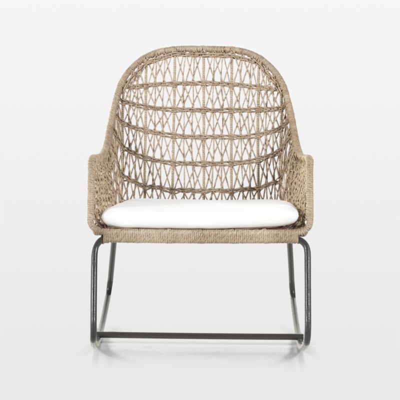 Abie Natural Beige Wicker Outdoor Rocking Chair with White Cushion - image 8 of 10