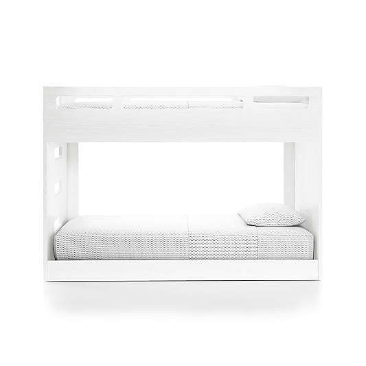 Abridged White Glaze Wood Low Kids Twin Bunk Bed with Left Ladder