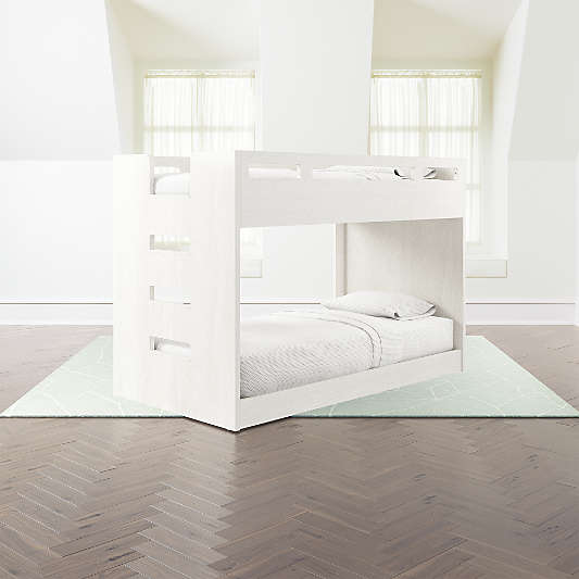 Abridged White Glaze Wood Low Kids Twin Bunk Bed with Left Ladder