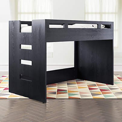 Abridged Charcoal Glaze Wood Low Kids Twin Loft Bed with Left Ladder