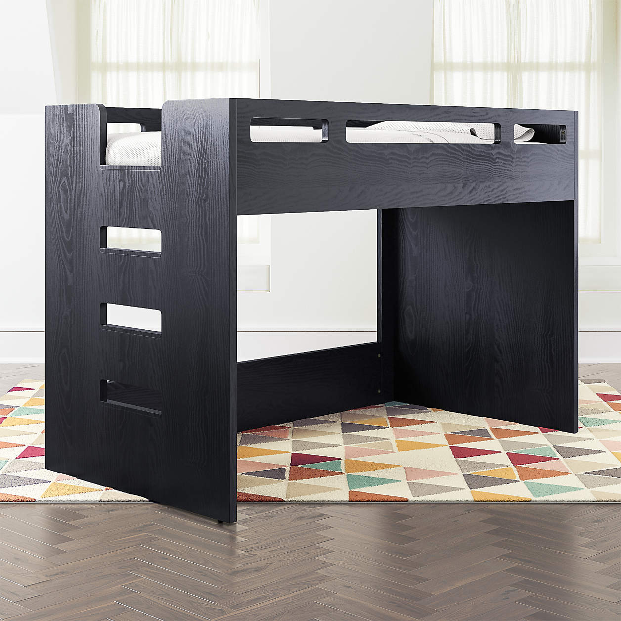 Abridged Charcoal Glaze Wood Low Kids Twin Loft Bed Frame with Left