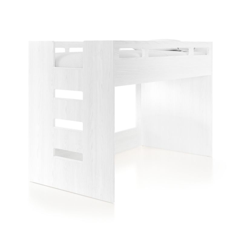 Abridged White Glaze Wood Low Kids Twin Loft Bed with Left Ladder