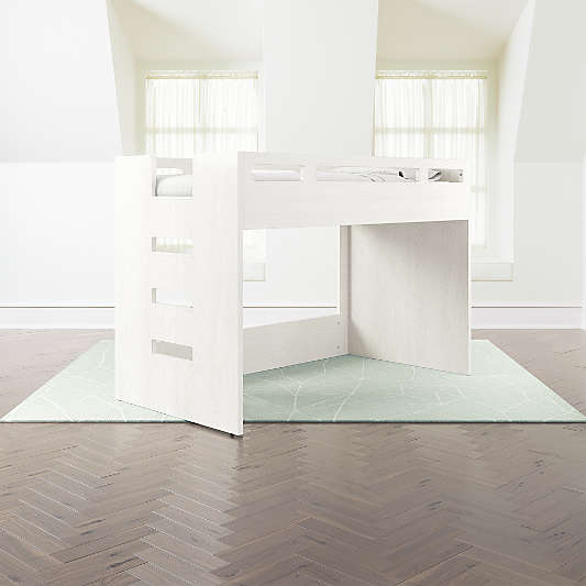 Abridged White Glaze Wood Low Kids Twin Loft Bed with Left Ladder