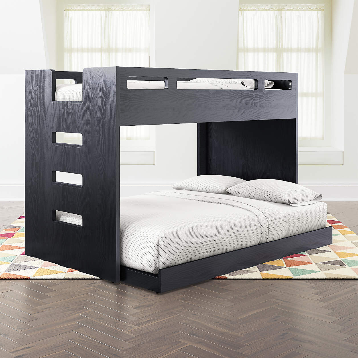 Abridged Charcoal Glaze Wood Kids Twin Over Full Bunk Bed Frame with