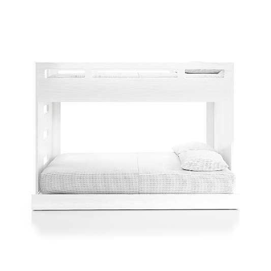Abridged White Glaze Wood Kids Twin Over Full Bunk Bed with Left Ladder