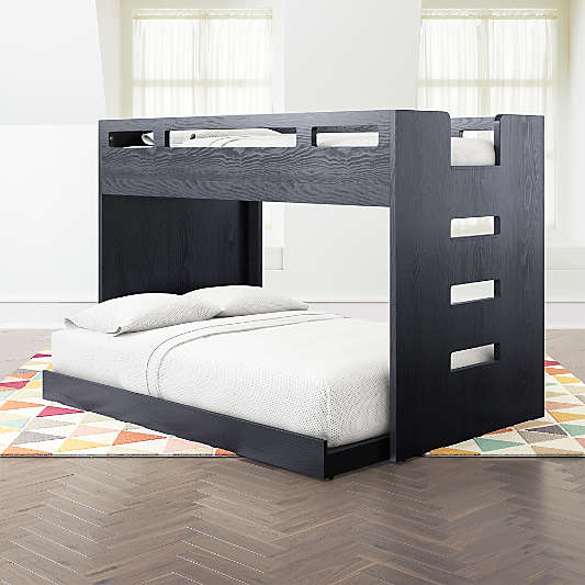 Abridged Charcoal Glaze Wood Kids Twin Over Full Bunk Bed with Right Ladder