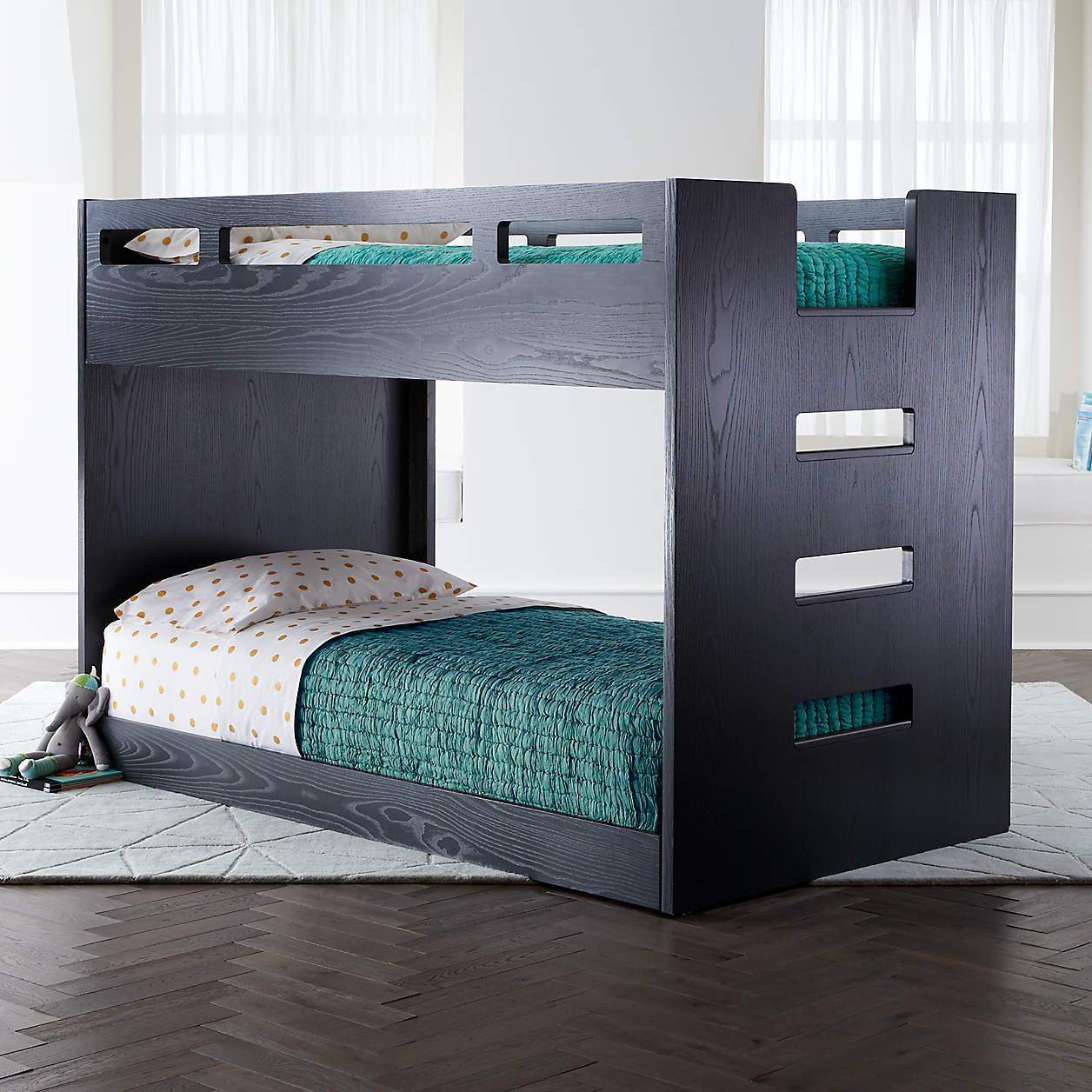 Abridged Kids Charcoal Glaze Low Twin Bunk Bed Frame Crate & Kids