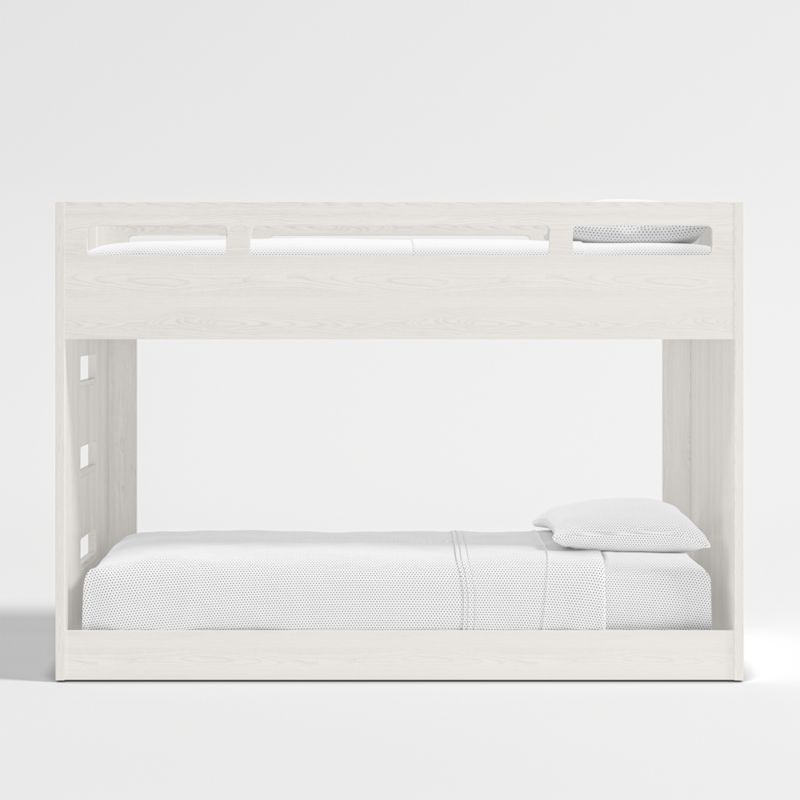 Abridged White Glaze Wood Low Kids Twin Bunk Bed with Right Ladder