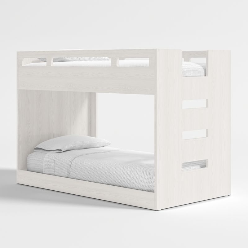 Abridged White Glaze Wood Low Kids Twin Bunk Bed with Right Ladder