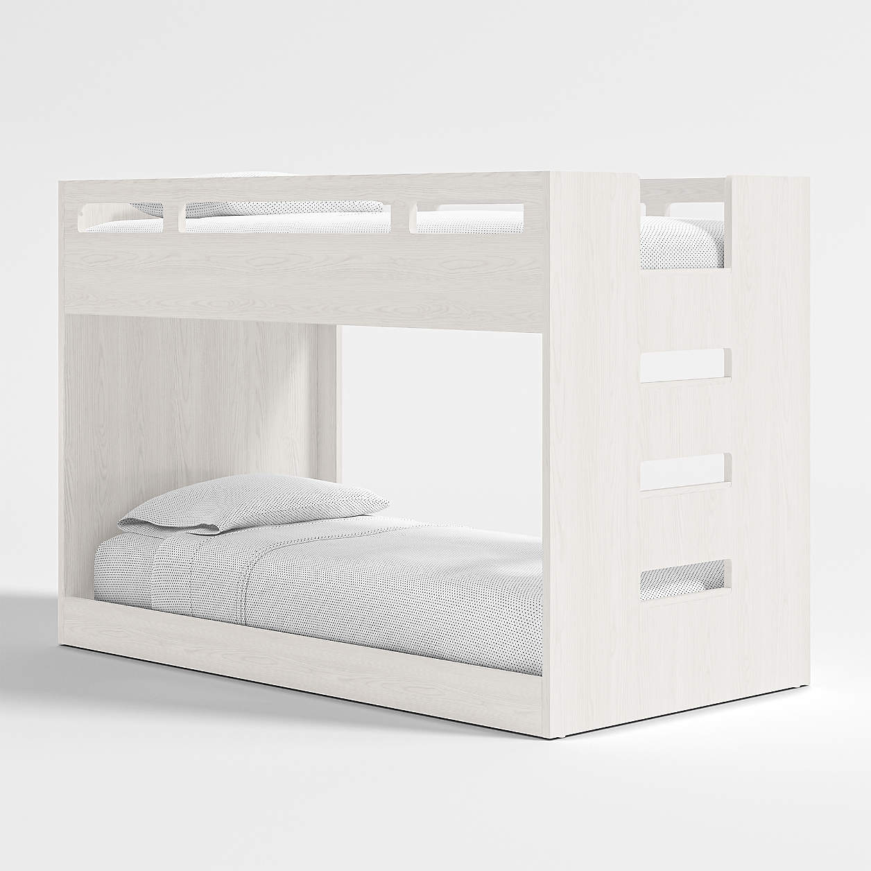 Abridged White Glaze Wood Low Kids Twin Bunk Bed Frame with Right