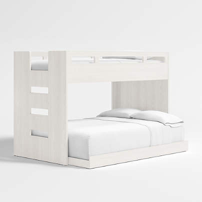 Abridged White Glaze Wood Kids Twin Over Full Bunk Bed with Left Ladder