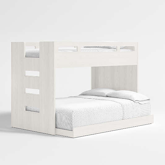 Abridged White Glaze Wood Kids Twin Over Full Bunk Bed with Left Ladder