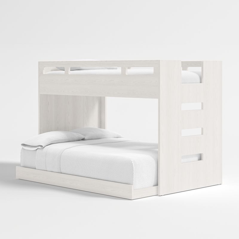 Abridged White Glaze Wood Kids Twin Over Full Bunk Bed with Right Ladder