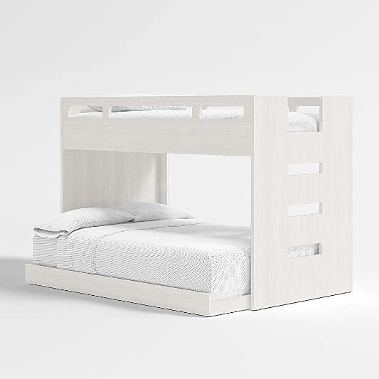 Abridged White Glaze Wood Kids Twin Over Full Bunk Bed with Right Ladder