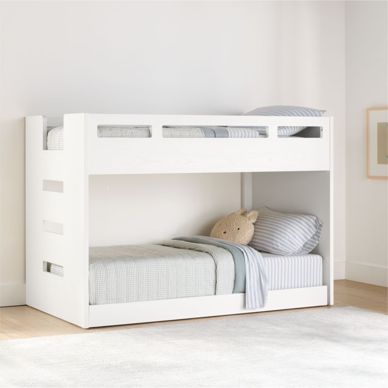 Abridged White Glaze Wood Low Kids Twin Bunk Bed with Right Ladder - image 3 of 12
