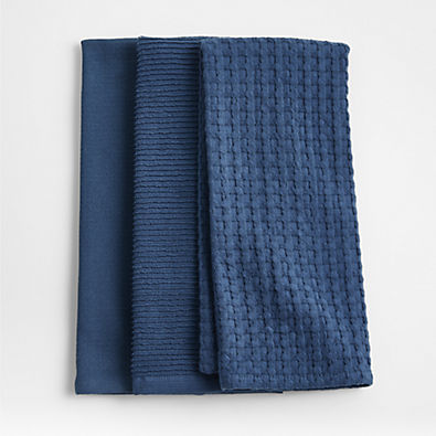 View Absorbent Multi-Weave Deep Sea Blue Dish Towels, Set of 3 details