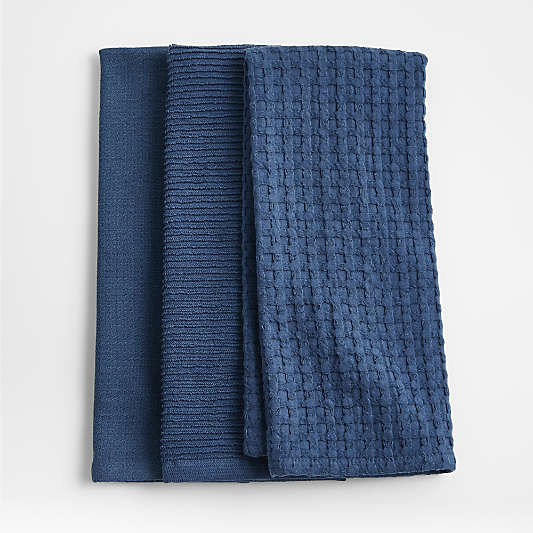 Absorbent Multi-Weave Deep Sea Blue Dish Towels, Set of 3