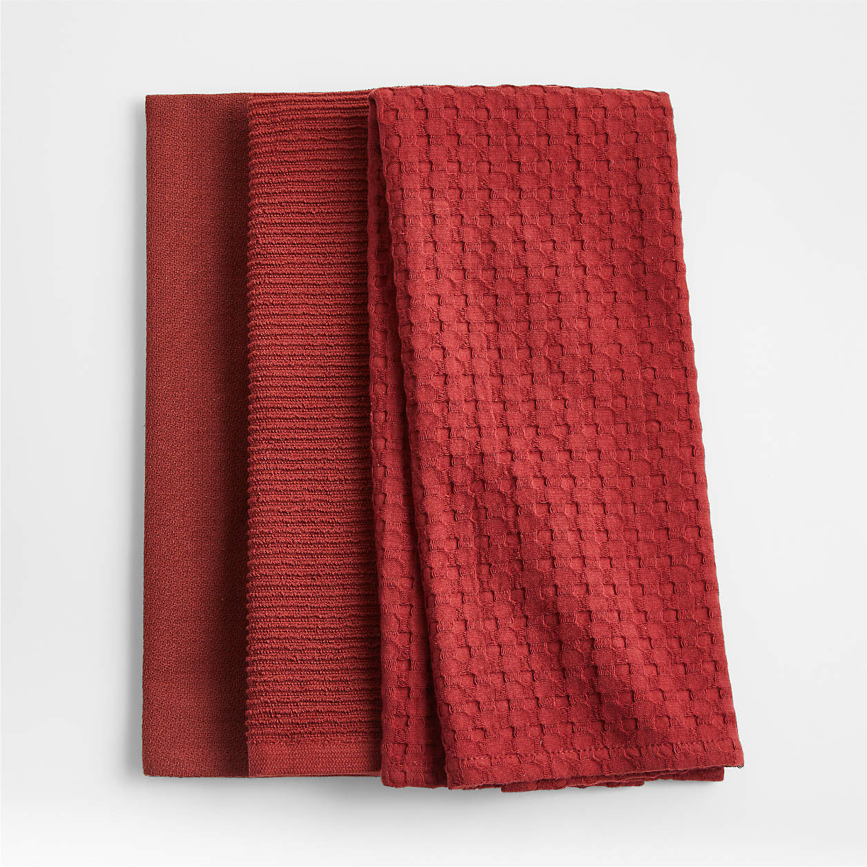 Absorbent Multi-Weave Brick Red Tea Kitchen Dish Towels, Set of 3 ...