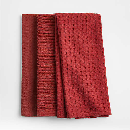 Absorbent Multi-Weave Brick Red Dish Towels, Set of 3