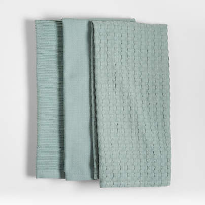 Absorbent Multi-Weave Blue Mist Dish Towels, Set of 3
