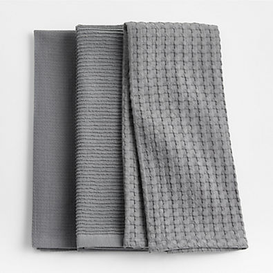 View Absorbent Multi-Weave Alloy Grey Dish Towels, Set of 3 details