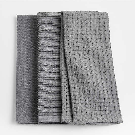Absorbent Multi-Weave Alloy Grey Dish Towels, Set of 3