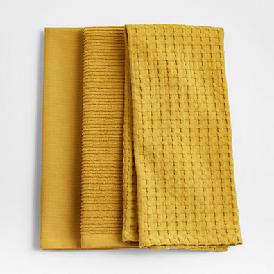 View Absorbent Multi-Weave Ocher Yellow Dish Towels, Set of 3 details