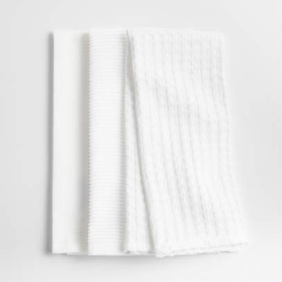 Absorbent Multi-Weave White Tea Kitchen Dish Towels, Set of 3 +