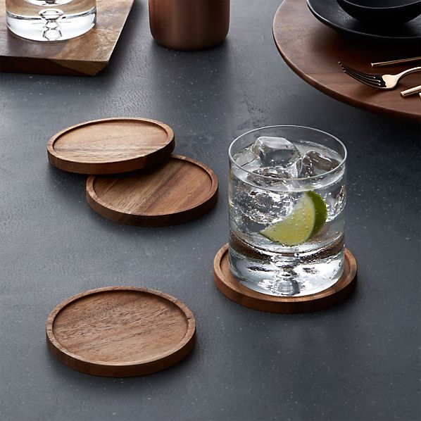 Estrend Wood Coasters for Drinks 4 Pieces Natural Wooden Coaster for Cold & Hot Drink square