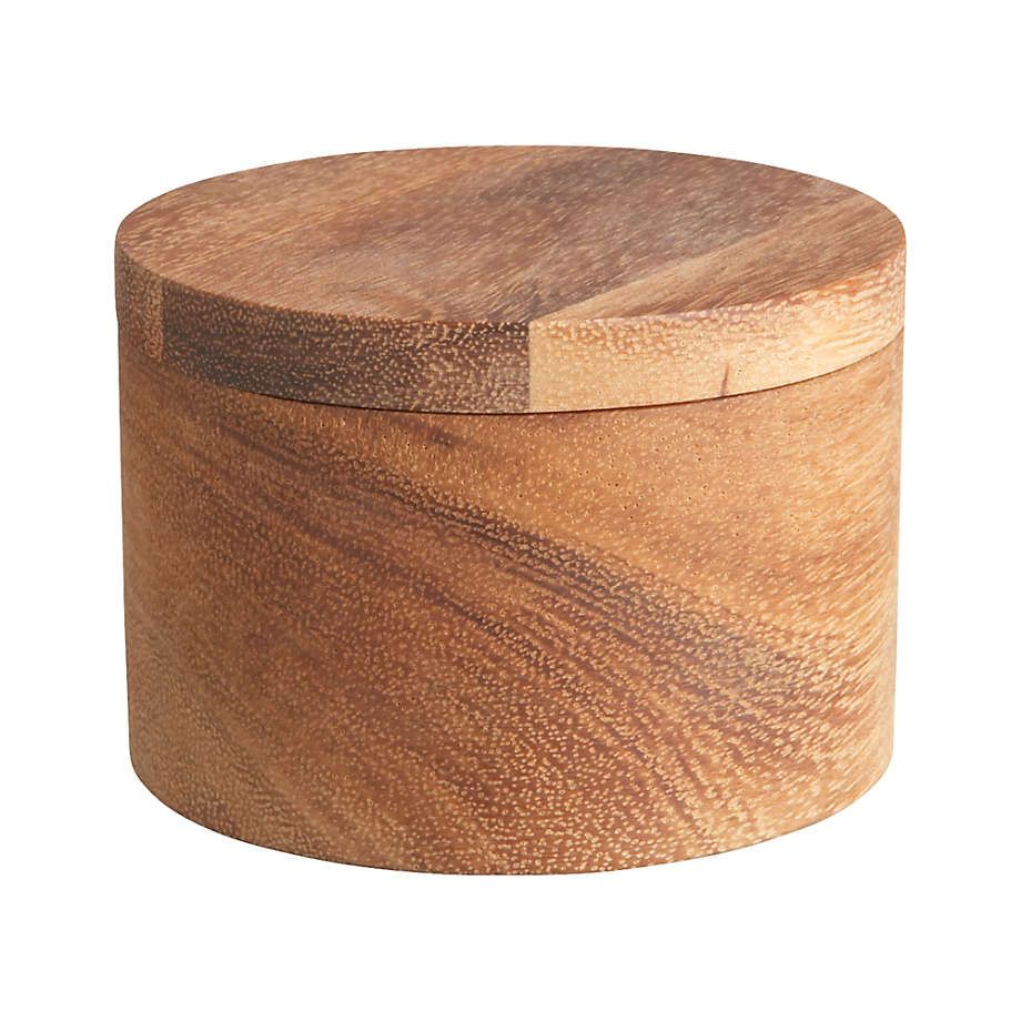 Grey Big Capacity Natural Acacia Wood Salt Cellar Pepper Box Spice Container with Marble Lid